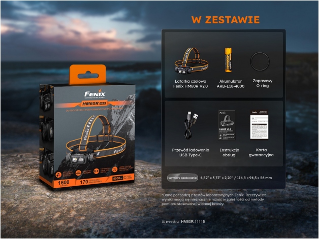 Latarka czołowa Fenix HM60R V2.0 czarna - Zdjęcie