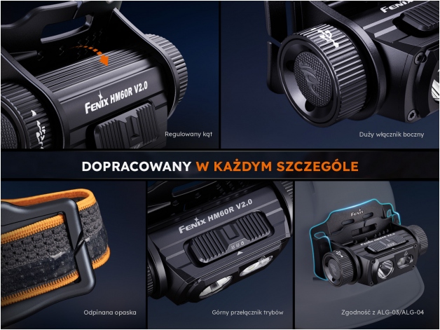 Latarka czołowa Fenix HM60R V2.0 czarna - Zdjęcie