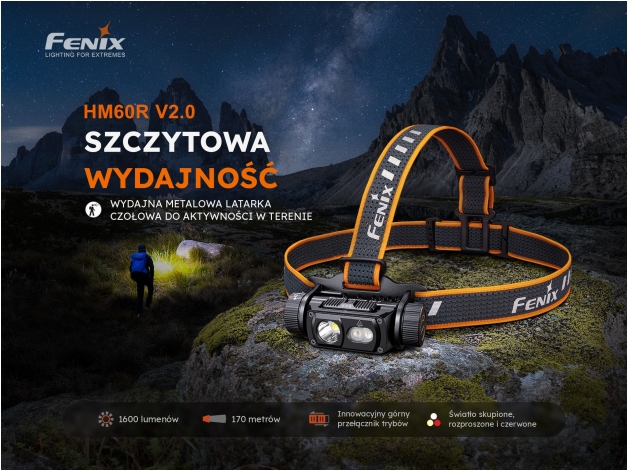 Latarka czołowa Fenix HM60R V2.0 czarna - Zdjęcie
