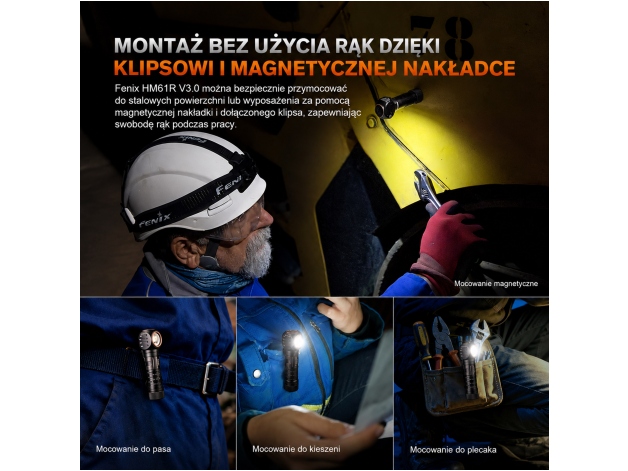 Latarka czołowa Fenix HM61R V3.0 z akumulatorem ARB-L18-3400 mAh - Zdjęcie