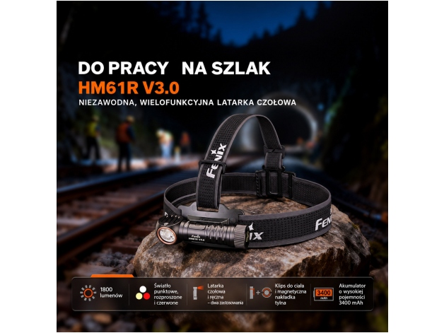 Latarka czołowa Fenix HM61R V3.0 z akumulatorem ARB-L18-3400 mAh - Zdjęcie