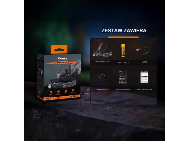 Latarka czołowa Fenix HM61R V3.0 z akumulatorem ARB-L18-4000 mAh - Zdjęcie