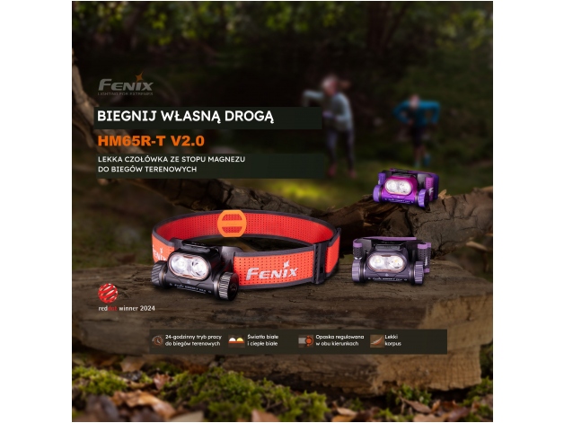 Latarka czołowa Fenix HM65R-T V2.0 czarna - Zdjęcie