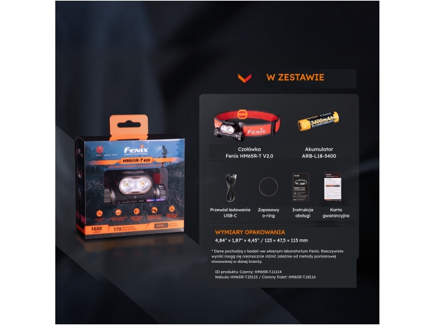 Latarka czołowa Fenix HM65R-T V2.0 czarna - Zdjęcie