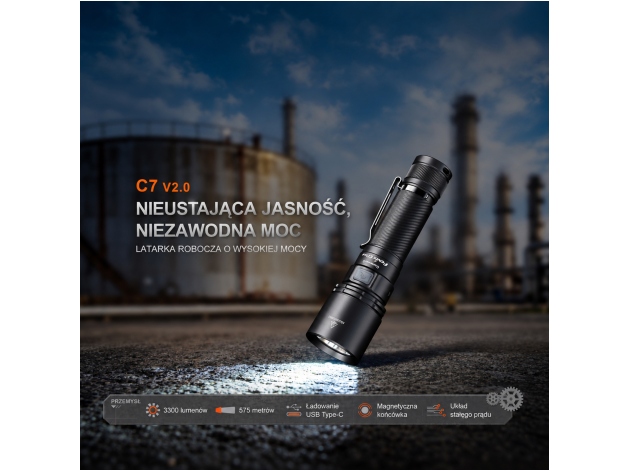 Latarka LED Fenix C7 V2.0 czarna - Zdjęcie