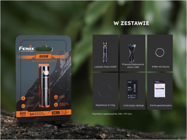 Latarka LED Fenix E05R czarna - Zdjęcie