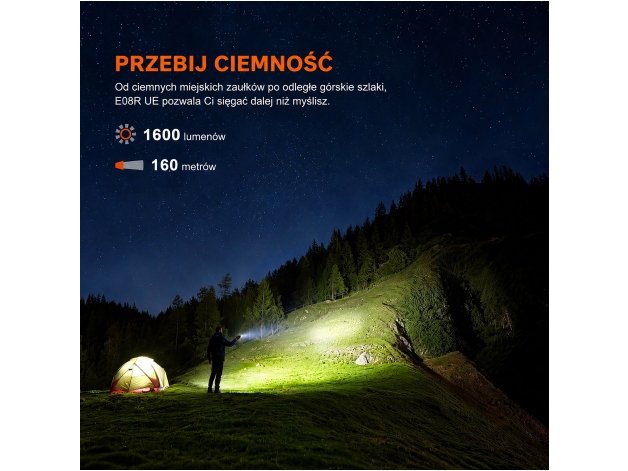 Latarka LED Fenix E08R UE czarna - Zdjęcie