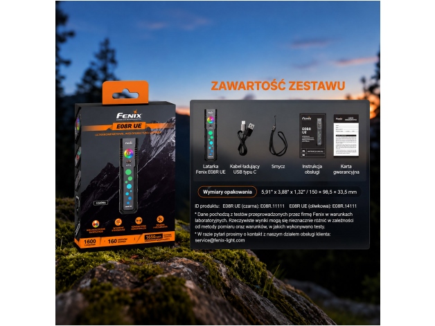 Latarka LED Fenix E08R UE czarna - Zdjęcie