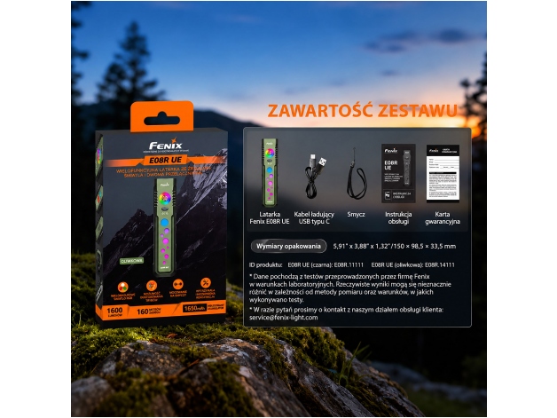Latarka LED Fenix E08R UE oliwkowa - Zdjęcie
