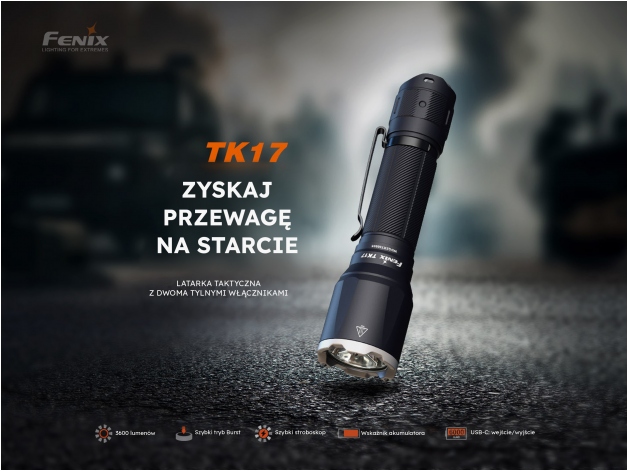 Latarka taktyczna LED Fenix TK17 czarna - Zdjęcie
