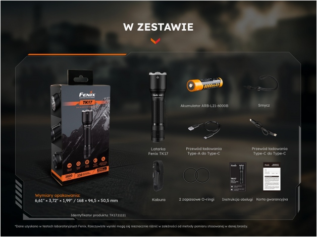 Latarka taktyczna LED Fenix TK17 czarna - Zdjęcie